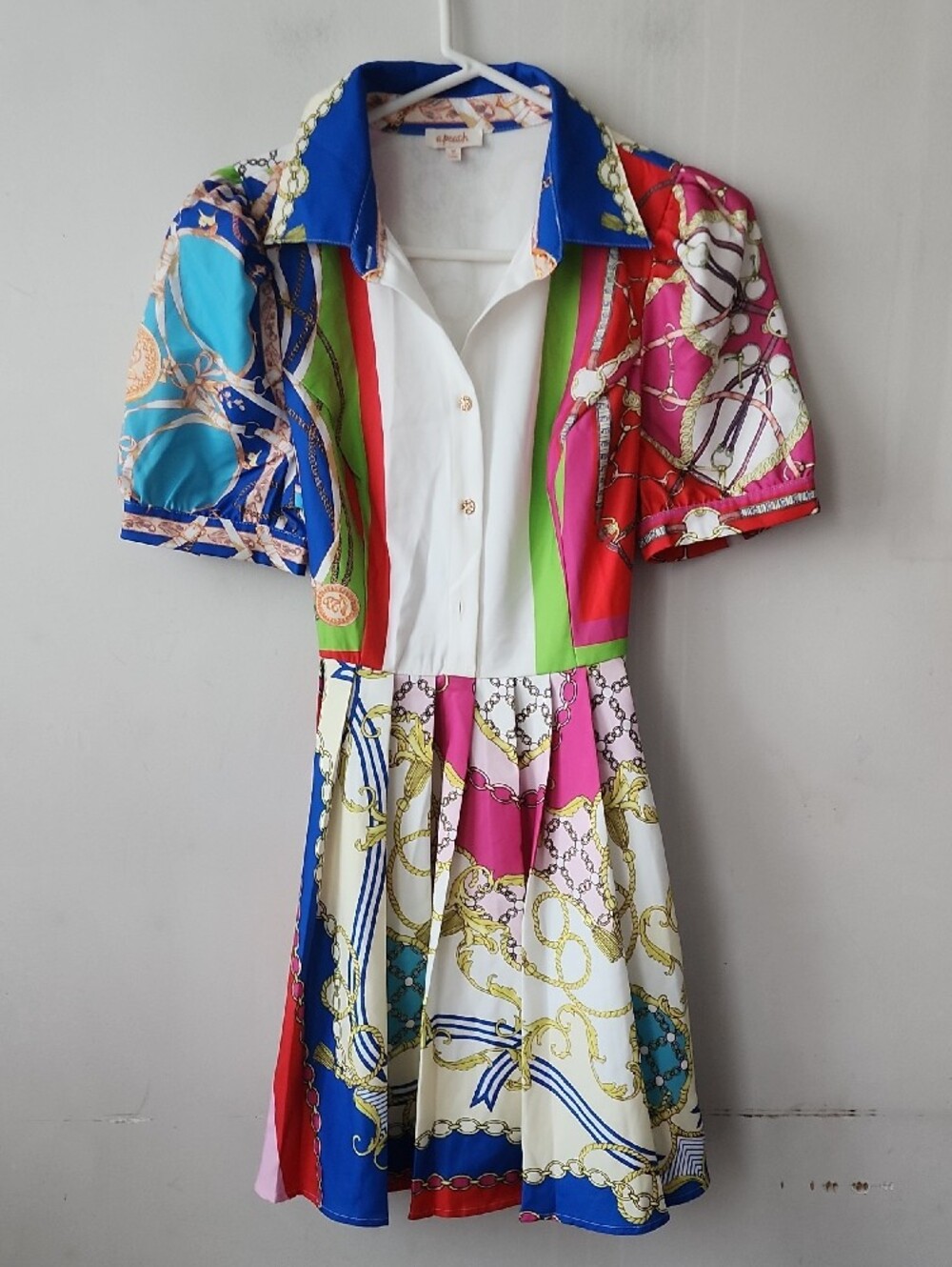 Colorblock Chain-Print Midi Dress with Belt. New Without Tag - Picture 12 of 12